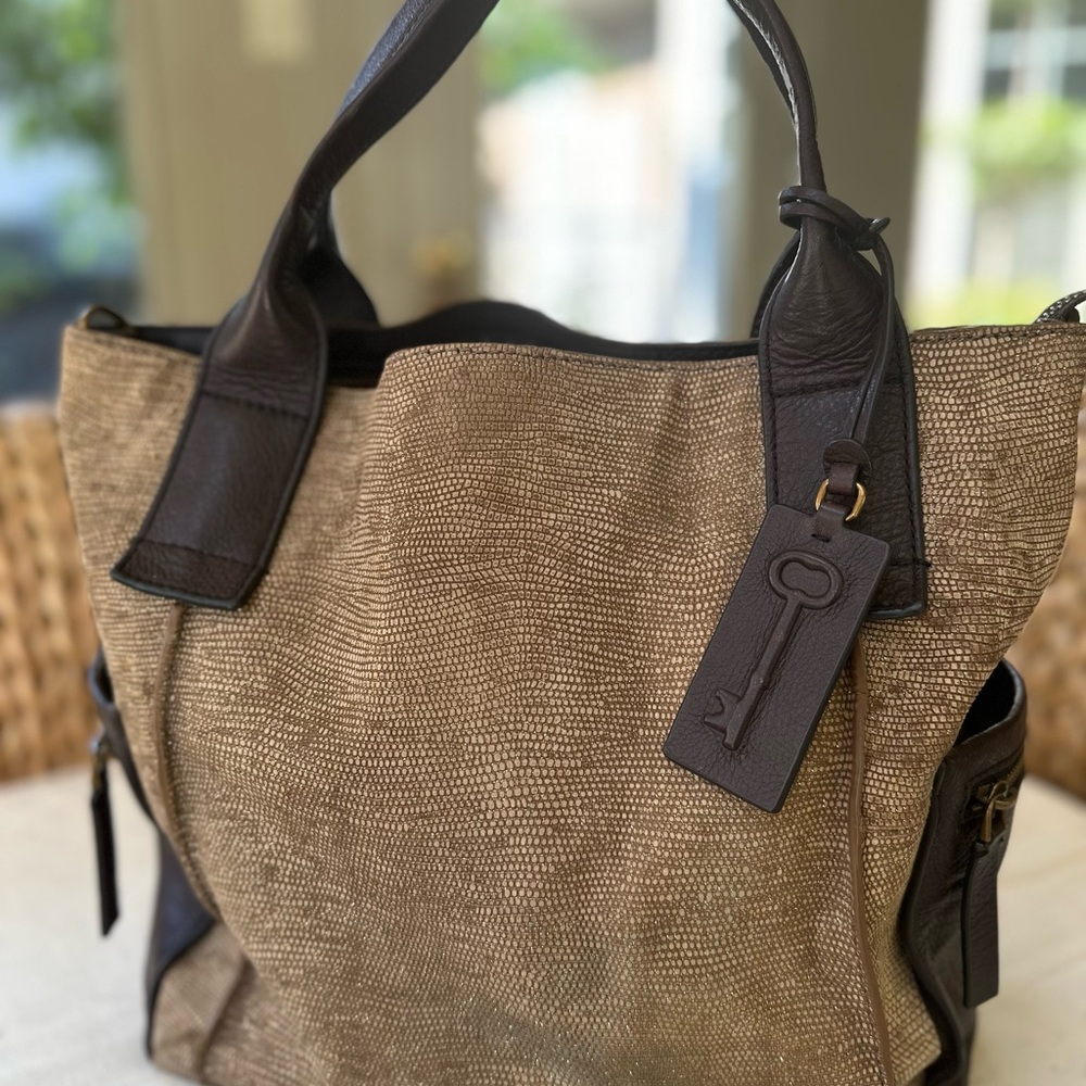 Fossil Tan and Brown Tote with Leather Accents - Picture 10 of 13